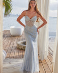 LONG GOWN CRAFTED FROM ETHEREAL TULLE ADORNED WITH INTRICATE BEADING THROUGHOUT_A1586