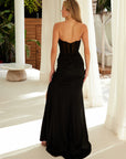 MESMERIZING LONG DRESS THAT FEATURES A SMALL TRAIN SHEER BONED TOP_A1596