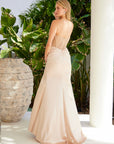 MESMERIZING LONG DRESS THAT FEATURES A SMALL TRAIN SHEER BONED TOP_A1596