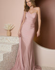 PARTY COCKTAIL ONE SHOULDER DRAPE SLEEVE MERMAID LONG GOWN_E475