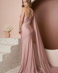 PARTY COCKTAIL ONE SHOULDER DRAPE SLEEVE MERMAID LONG GOWN_E475