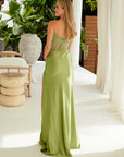 Beaded Satin Strapless Slit Dress_k1520