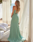 Stunning V-Neck Stretch Satin Long Prom Dress _Y1481