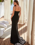 Spaghetti Strap V-Neck Satin Gown with Slit_Y1484
