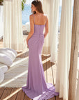 Spaghetti Strap V-Neck Satin Gown with Slit_Y1484