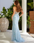 LONG STRAPLESS DRESS THAT IS FULLY BEADED AND EMBELLISHED WITH A SHEER SYMMETRICAL DESIGN_G1663