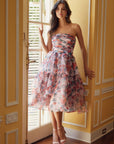 Floral Print Short Strapless Dress_Q842