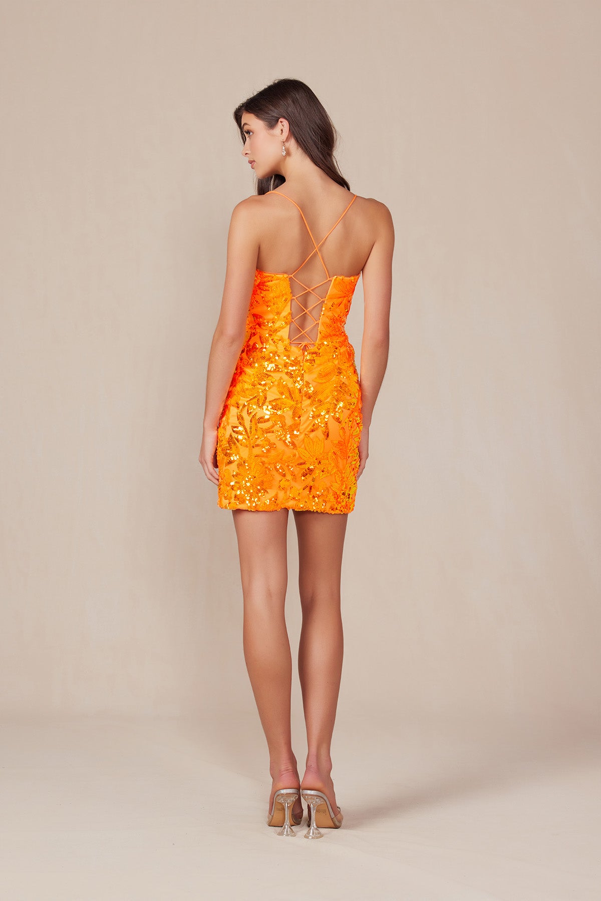 Sequin Embellished Short  V-Neck Dress_T864