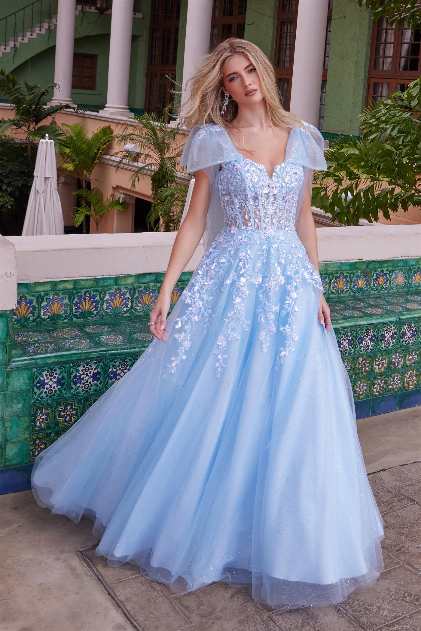 beautiful dress Blue Off Shoulder Flower Appliques A-line Long Modest Beautiful Prom Dresses TP0176-Tirdresses US18 / As Picture